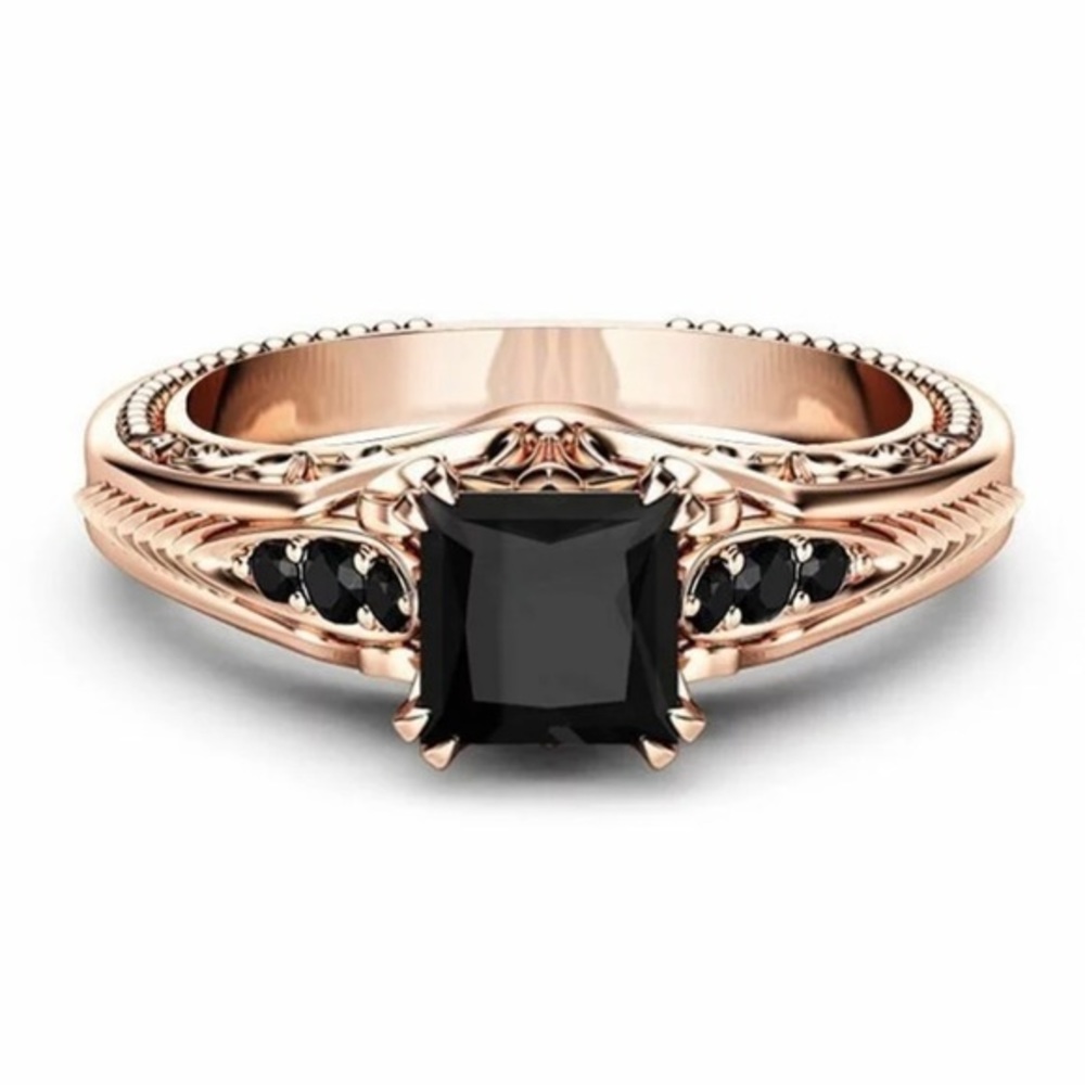 NEW! Vintage Style Ring Black Cubic Zirconia Rose Gold